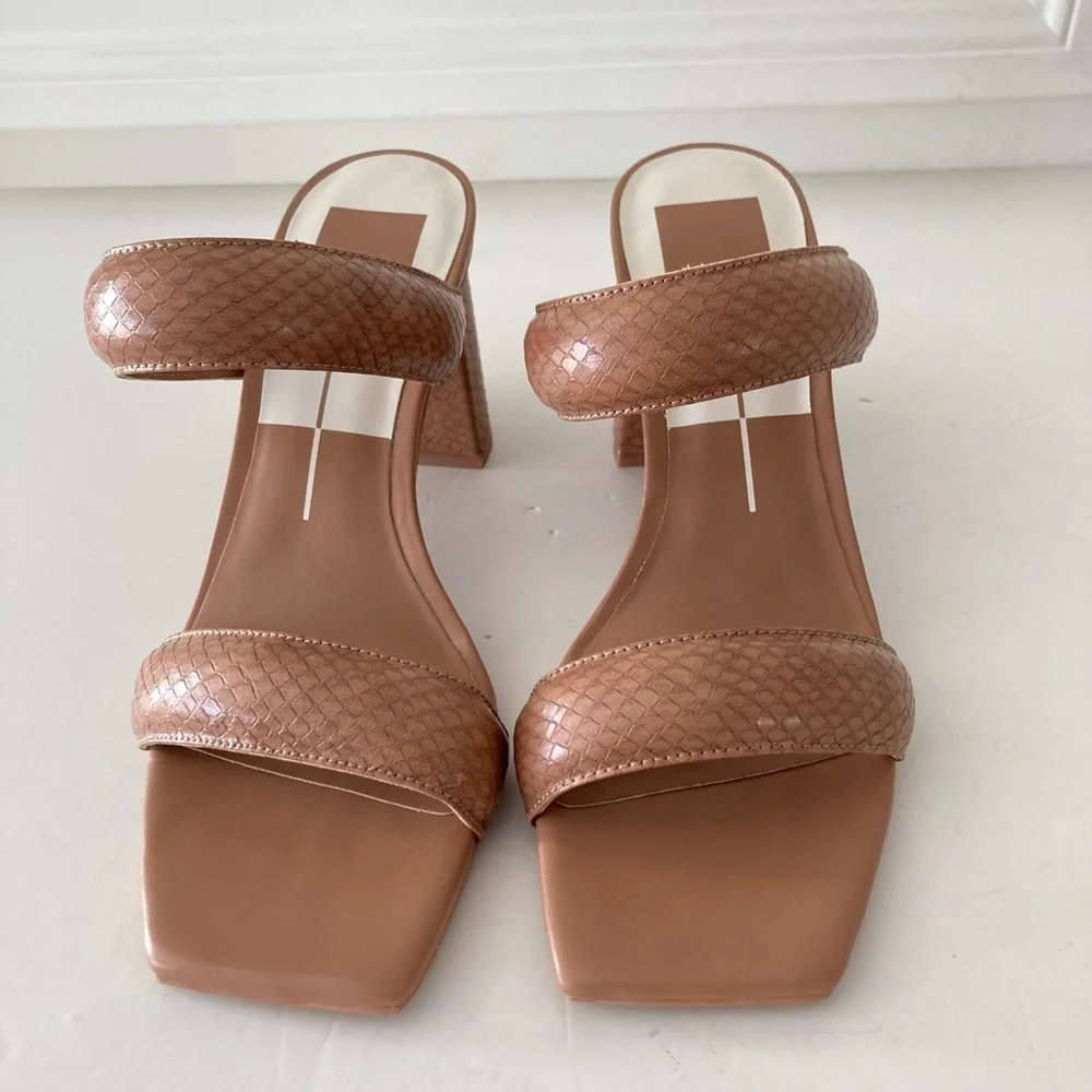 NWOT Dolce Vita Pascoe Square Toe Brown Snake Print Heels Sz 8.5
